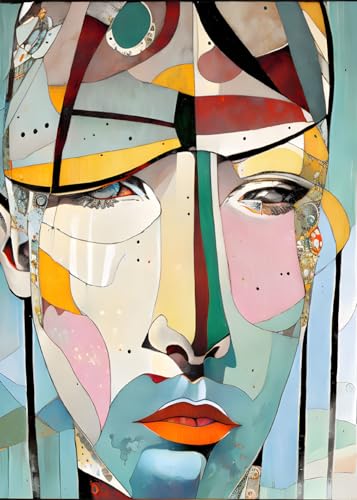 Visage patchwork abstrait coloré SERENDIPITP une toile murale vibrante