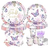 Butterfly Birthday Party Supplies, 120 Pcs Butterfly Disposable Tableware Set with Butterfly Plates, Cups, Napkins, Forks for Kids Birthday Party Supplies, Butterfly Theme Decorations Serves 24