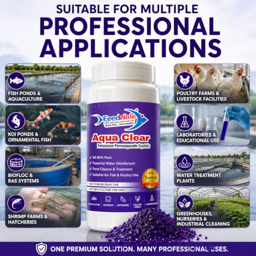 Image of FeedWale Potassium Permanganate KMnO4 Crystals 99.99% Pure | Pond Water Disinfectant | Fish Pond | Aquarium | Aquaculture | Biofloc | Poultry (300gm)