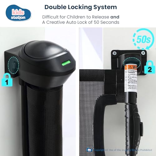 Image of Kids Station Retractable Safety Gate for Toddlers - Barrier Fence - Mesh Baby Gate for Door and Stairs - Retractable Mesh - Height 90cm or 2.9ft - Expandable to 140cm or 4.6ft (Black)