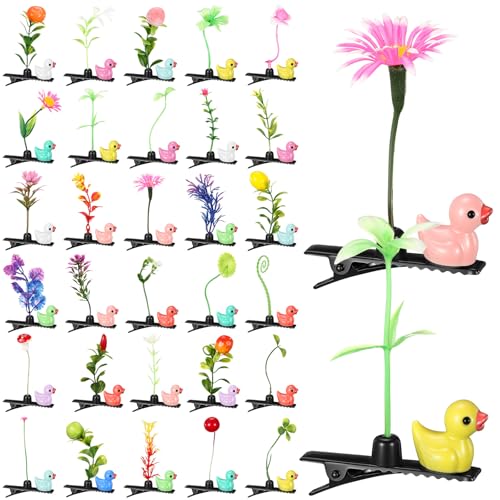 Tigeen 30 Pcs Rave Trinkets Festival Sprout Hair Clip Duck Bean Sprout Clips Spring Plant Flower Hairpins Funny Mixed Style Hair Accessories Valentines Easter Party Gift