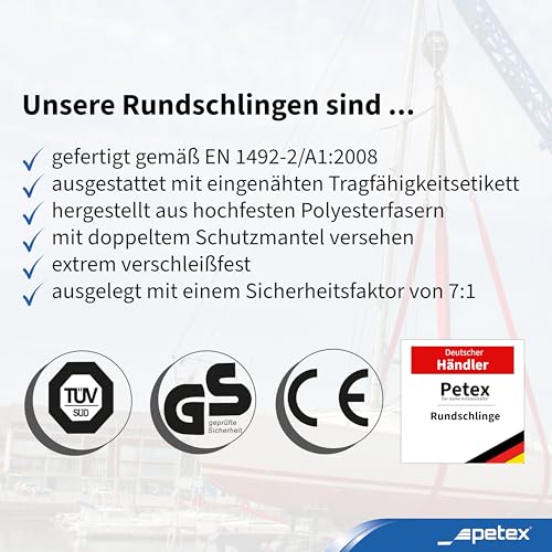PETEX Rundschlinge, WLL Tragkraft: 3000 kg, Länge 1,5 m, Umfang 3 m, nach DIN EN 1492-2, Gelb