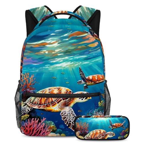 Adorable tortue de mer sur un ensemble de 2 cartables enfants pour une rentrée joyeuse