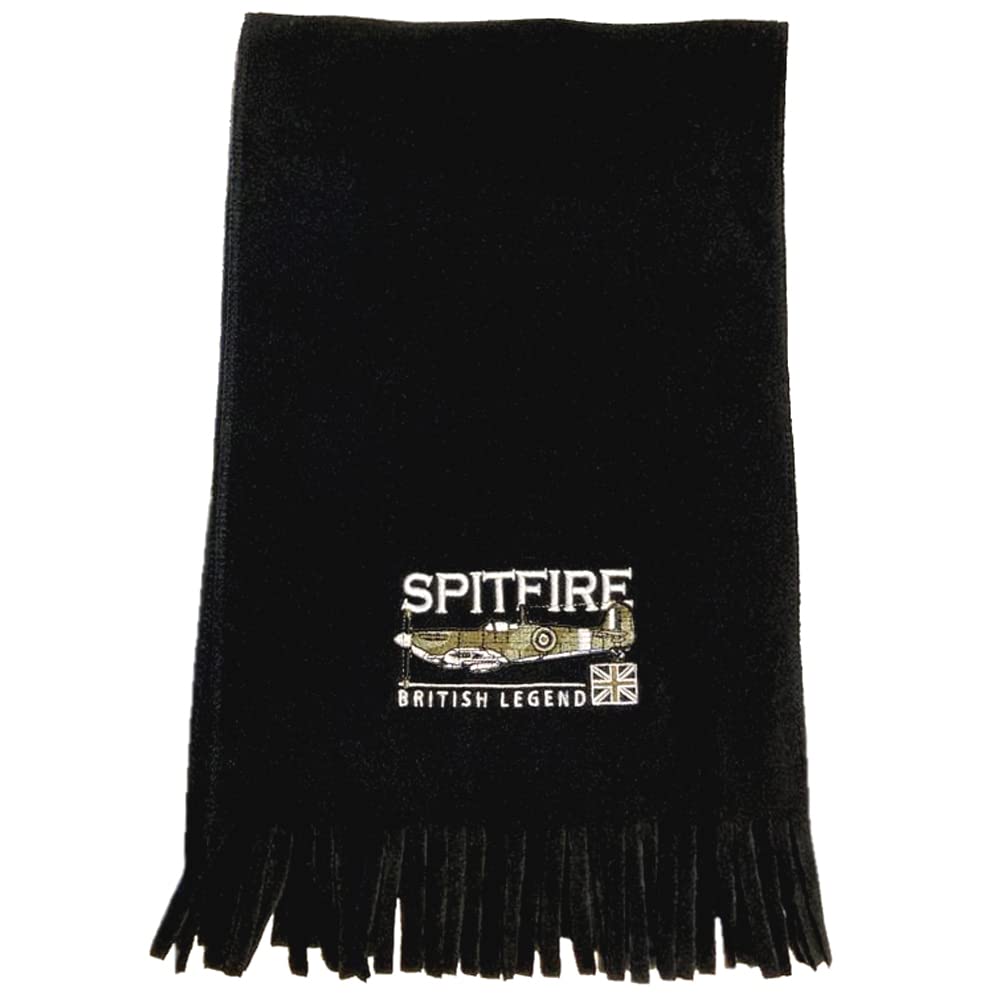 The Wooden Model Company Ltd Men's Black Supermarine Spitfire Ww2 Battle Of Britain Aircraft Embroidered Scarf.