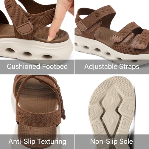 Image of UBFEN Womens Comfortable Walking Sandals with Cushioned Sole | Non-Slip Rocker Bottom, Arch Support, Adjustable Straps, Lightweight Water Sport Platform Summer