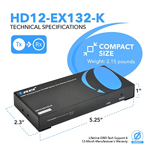 Divisor Extensor HDMI 1x2 OREI con cable CAT6 sin comprimir y loop out para dos pantallas 3