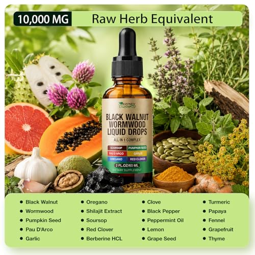ASISTNETY 20-in-1, Black Walnut Wormwood Tincture, Wormwood Black Walnut Cleanse for Human, Rapid Gut Detox Cleanse & Digestive Health with Garlic, Alcohol-Free, Gut-Friendly — view 3