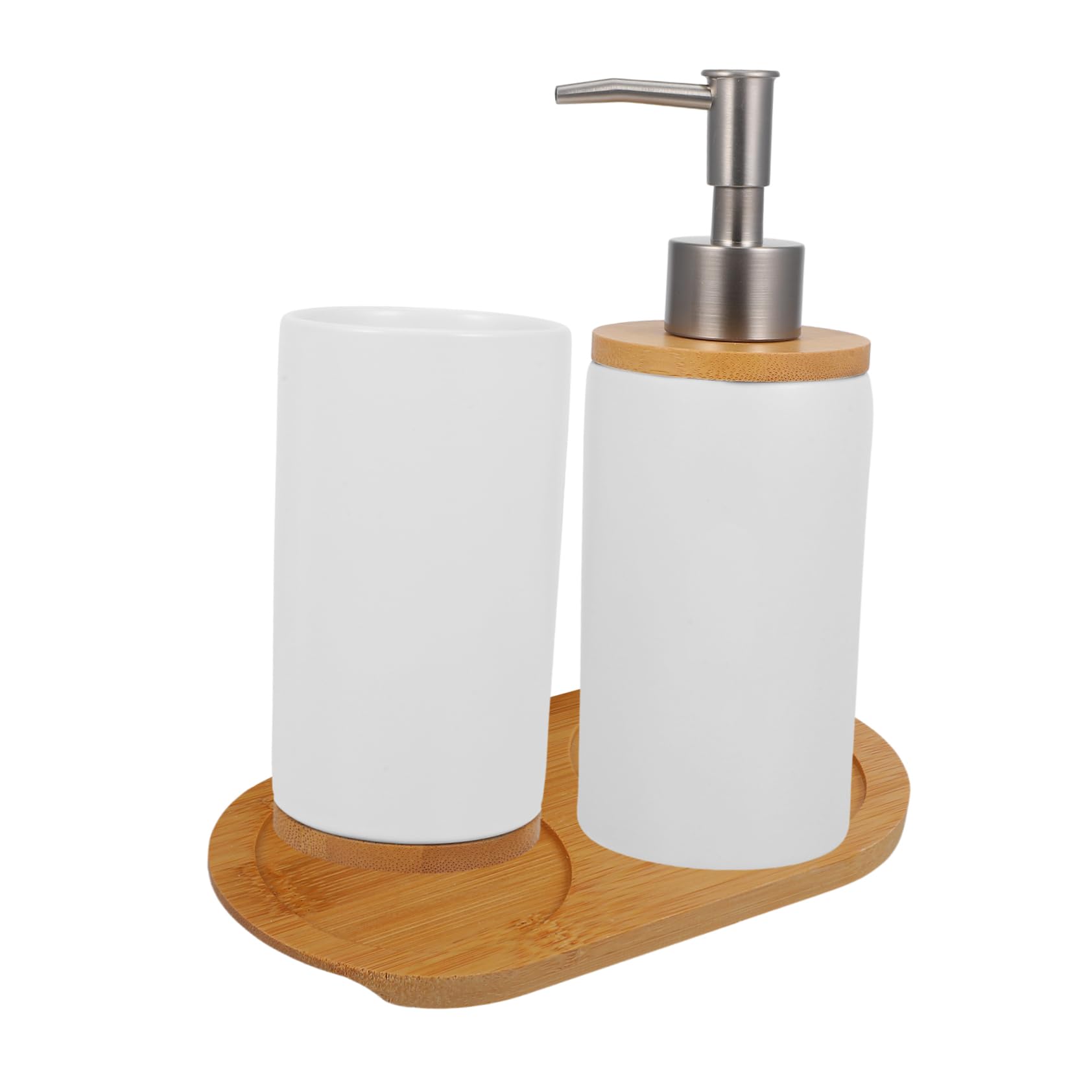 Set de Vaso para Cepillo de Dientes de Baño Cerámica Blanco 1 Juego | Dispensador de Loción, Soporte para Cepillo, Estilo Simple y Clásico, para Lavabo y Encimera