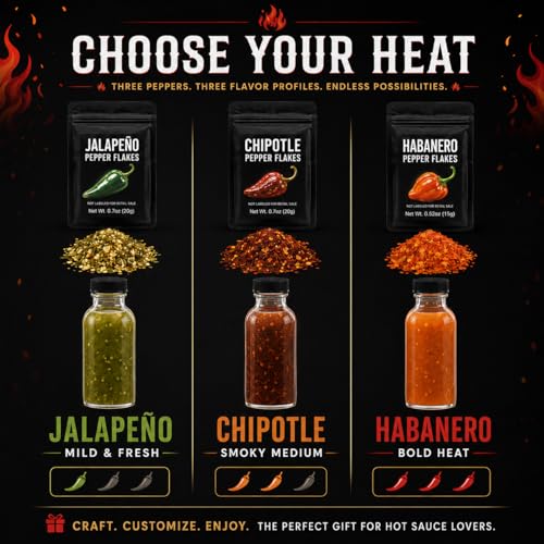 Image of Hot Sauce Making Kit - Make Your Own Fresh Hot Sauce At Home, Gift Set | Makes 12 Bottles from Mild to Hot - 3 Variety Pepper Packs Included