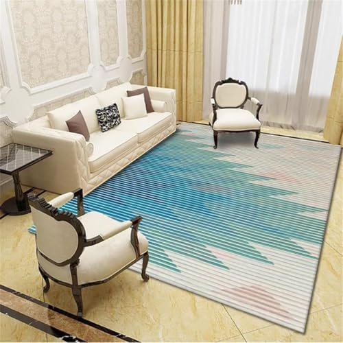 Tapis géométrique gris-bleu grand format 200X260CM lavable et sûr - 2