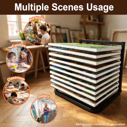 Image of LIAQICHA Art Drying Rack for Classroom - 10 Removable Shelves, Wall /Tabletop Art Rack & Storage Rack for Art Studio, Craft Room, Desktop - Canvas, Painting, Paper Drying Rack, Print Display Rack