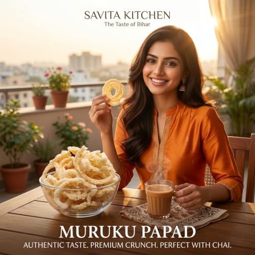 Image of Savita Kitchen Muruku Papad 600g | Authentic Bihari Sun-Dried Rice Papad | Handmade Traditional Recipe | No Preservatives | Crunchy Snack | Perfect with Chai & Meals | Vegetarian