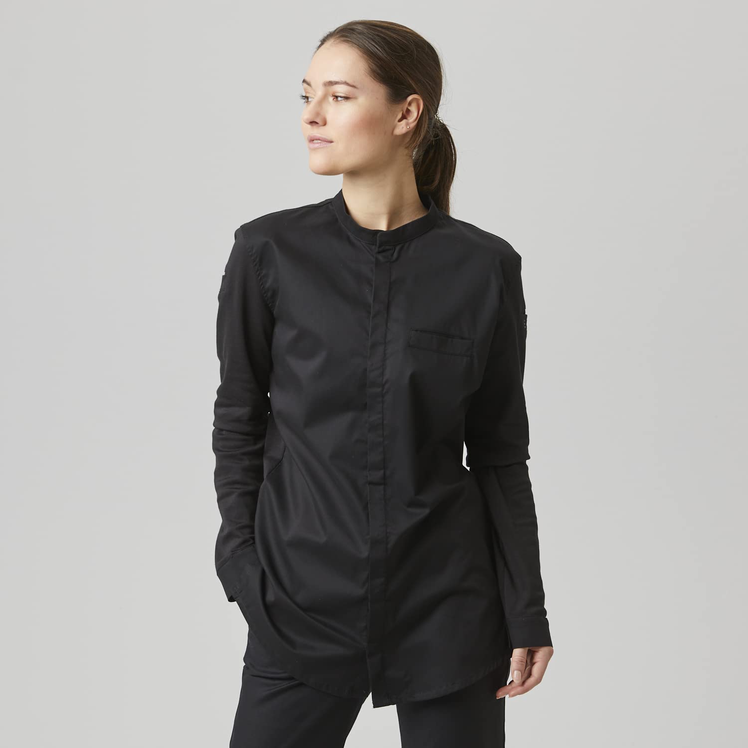 EXNER Funktions-Jacke, Kochjacke, Slim fit Stretch, Langarm, Baumwoll-Mischgewebe mit Polo-Piqué, lieferbar in Weiss, schwarz, grau und blau