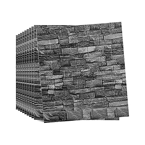 10PCS 3D Wall Panels 77X70cm Brick Wallpaper 3D Tile Brick Wall Sticker Self-Adhesive Waterproof PE Foam Panel Roman Grey … Cover