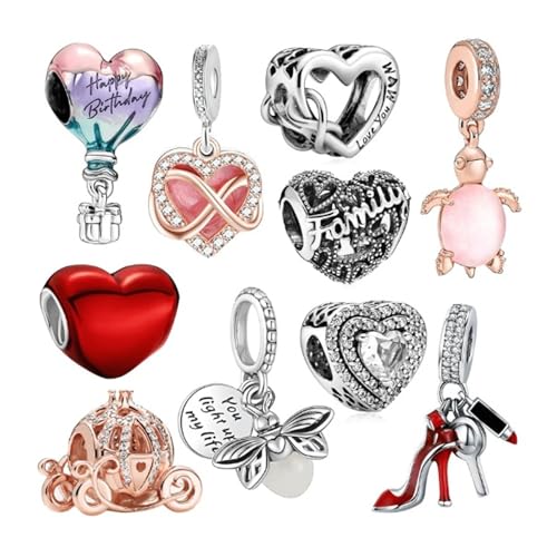 10 ciondoli da donna, in stile vintage, placcati in argento, per collane e bracciali fatti in casa, set di gioielli con zirconi europei per bracciali e collane Pandora