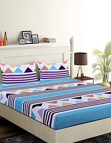 Image of Elastic Fitted Glace Cotton Single Bedsheet with One Pillow Covers(for 4-6 Inches Mattress) (Zig -Zak