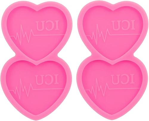 Miniatura 3 de AMZTOART 2 moldes de silicona de resina para teléfono con forma de corazón epoxi con línea de latido de corazón, letras UCI, molde para bricolaje