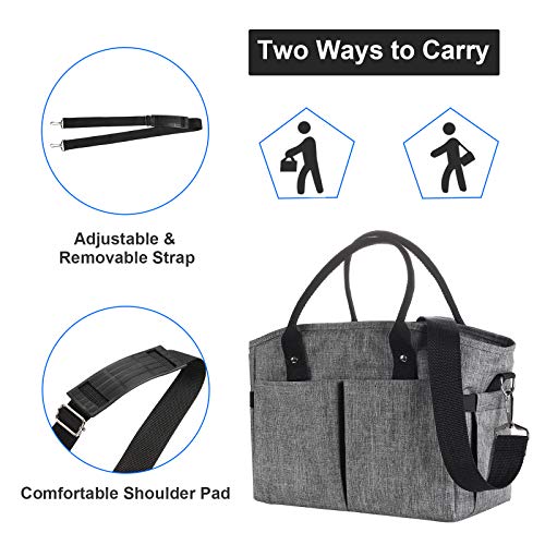 Lunch Box Large Lunch Bag, Thermal Cooling Tote Insulated Lunch Bags with Shoulder Strap for Women Men Adults Teacher College Work (Gray)