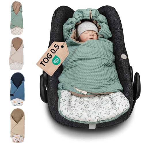 ULLENBOOM Einschlagdecke Babyschale Sommer, Aus 100% Oeko-TEX Materialien - Floral-Grün (Made in EU) - Babydecke für Autositz, Babywanne oder Kinderwagen, kuschelige Decke für Babys (0 bis 9 Monate)