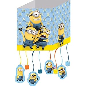 Procos 87197 – Pinata Lovely Minions, grootte ca. 38,5 x 26 cm, 8 banden met hanger, karton, verrassing, feest…