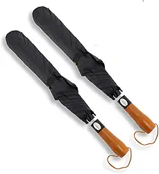 Guarda-Chuva Grande Reforçado Automático | Tecido Duplo Resistente ao Vento | Cabo Madeira Leve Ergonômico – Preto