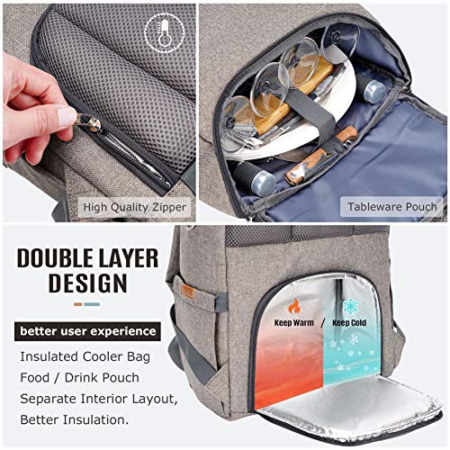 HappyPicnic Insulated Picknickrucksack für 4 Personen mit komplettem Geschirrset, geräumigem Kühlfach, Flaschenhaltern und großem wasserdichtem Picknick-Teppich – Bild 5
