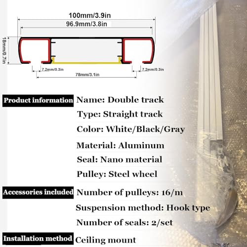 Rail de rideau de plafond robuste alu gris ajustable 1 à 6 m