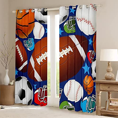 Linqi American Football Baseball Kids Curtains 2 Panels, Ball Sports Theme Blackout Window Treatments, Thermal Insulated Grommet Drapes, Curtains For Bedroom Living Room (42'' W X 63'' L), Style-20 #TOP1
