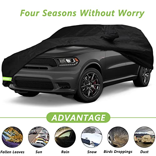 Image of Waterproof Car Cover for 2011-2026 Dodge Durango Car Cover 190T Covers Custom Fit 100% Waterproof Windproof Strap & Double Door Zipper Up to 203 inch L (Black-for Dodge Durango)