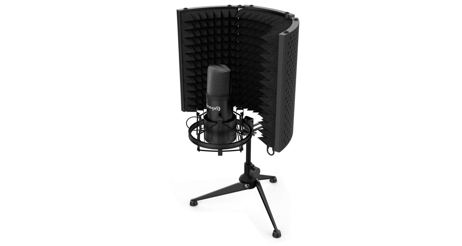 Audibax MST-10 - Schermo Isolante per Microfono - Schermo con Schiuma Fonoassorbente - Schermo Pieghevole per Apparecchiature di Registrazione - Treppiede Incluso - Isolamento Acustico per Microfono