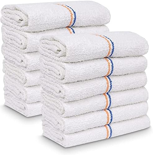 GELEAN Bar Mop Towel Multipurpose Cleaning Rags Super Absorbent Cotton Quick Dry Dish Hand Towels Terry Bar Mop Towels Reusable Shop Rags Kitchen Towels, Restaurant Towels (Orange Blue Stripe)