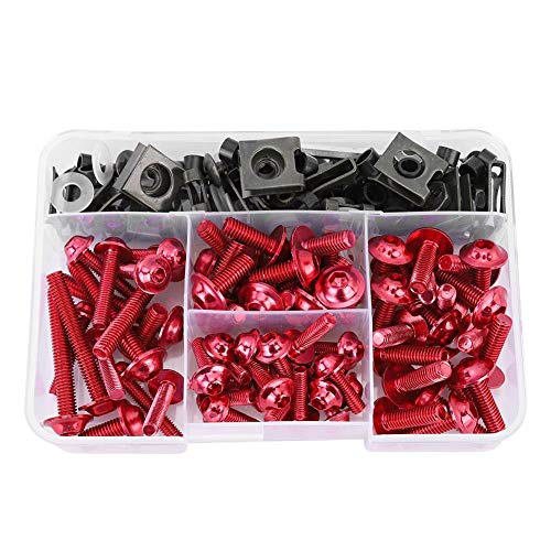 Akozon 177pcs Tornillos de Motocicleta Kit de Pernos de carenado Universal M5 M6 Apto para Motos Deportivas(Rojo)