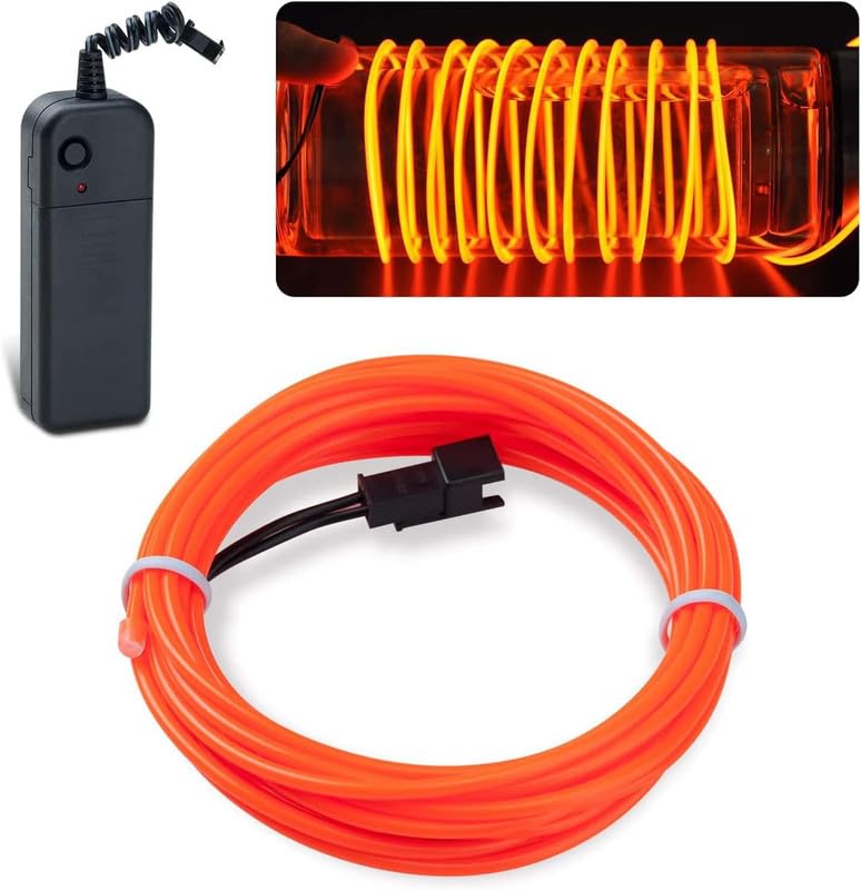 IDUINO 1M EL Wire Neon Glowing Strobing Electroluminescent Light El Wire w/Battery Pack for Parties, Halloween Decoration (Orange)-image-40