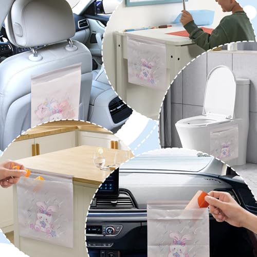 Image of BOROLA 30PCS Disposable Car Trash Bags, Self-Adhesive, Portable Garbage Bags for Car, Travel, Office, Kitchen, and Home, Stick-On Design, Convenient & Multi-Functional(Pink Rabbit Design)