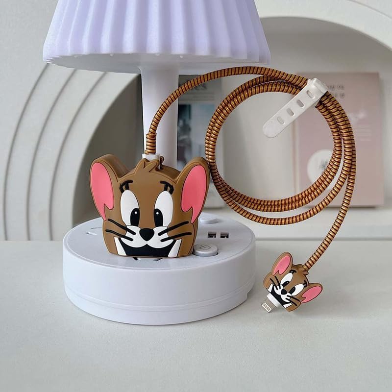 Image of DIVERTS Charger Case Cover 360 Degree Full Protection Cover Funny Cartoon Character Compatible for iPhone 18-20W Silicone Protective Charger Cover Cable Protector for Family (Jerry) (Jerry)
