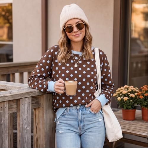 Gumipy Polka Dot Sweatshirt Women Color Block Crewneck Sweatshirt No Hood - image 3