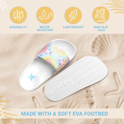 Image of Hurley Kids NAIA Slides Adjustable Strap Slip-On Sandals Indoor and Outdoor EVA Footbed Shower Slides for Girls and Boys