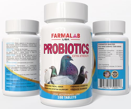 Farmalab Probiotics Extra Strength for Pigeons, 100 Tablets, Immune Support and Digestive Health