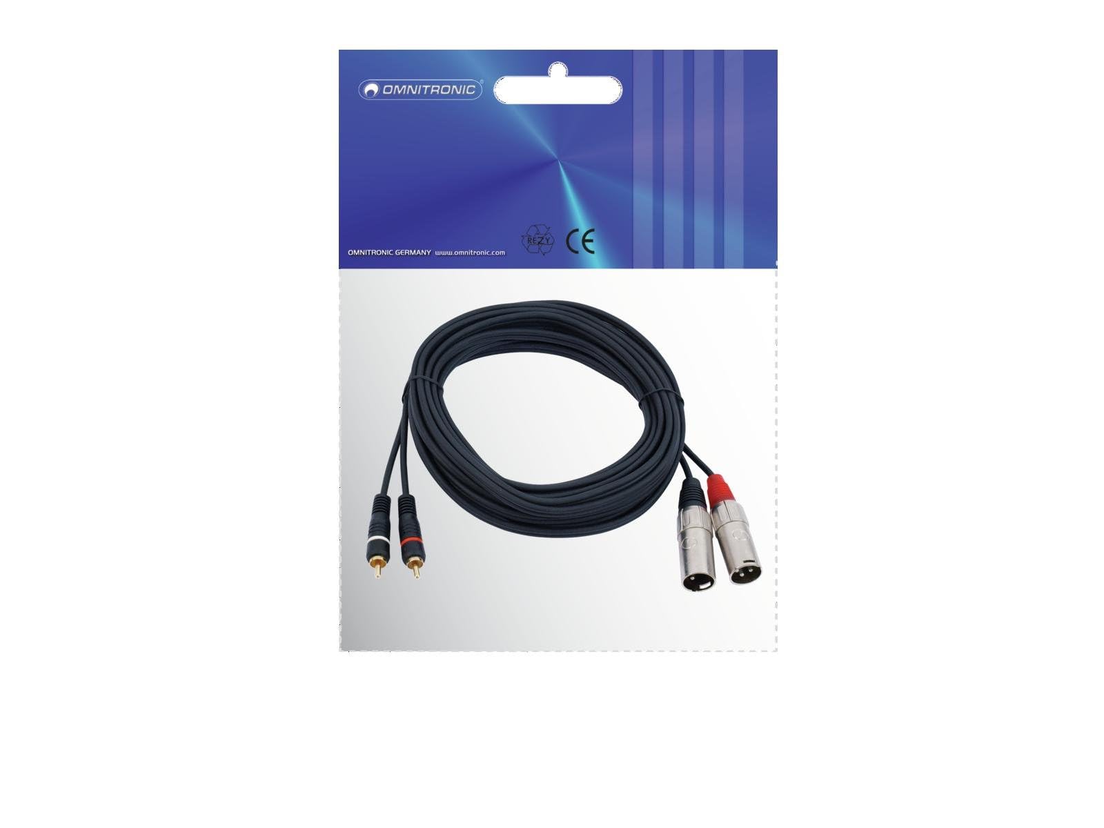 Omnitronic 3022522E XLR Câble adaptateur [2x XLR mâle 3 pôles - 2x Cinch-RCA mâle] 6.00 m noir