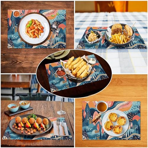 Sets de table motif dessiné main PVC lavable pour table à manger