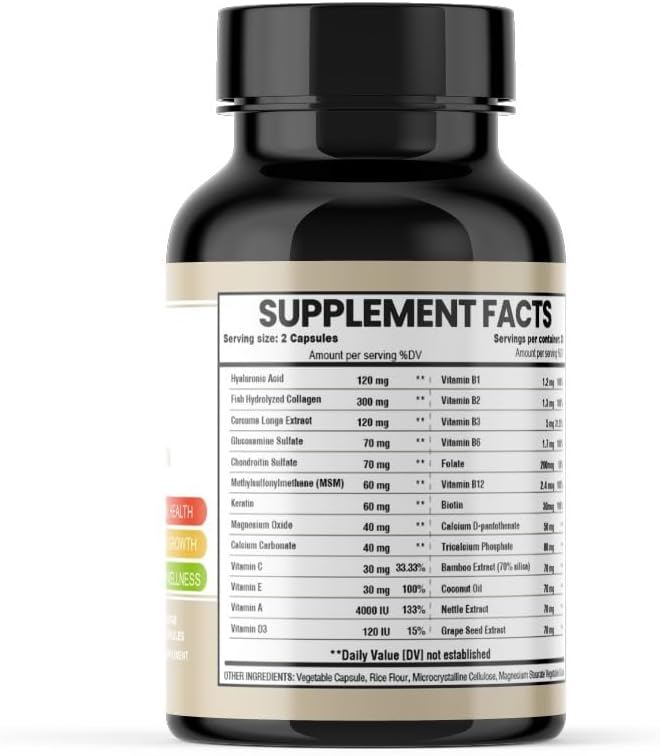 Miniatura 2 de Evernatura Complejo de biotina con colágeno, queratina y ácido hialurónico, 120 cápsulas vegetales, 25,000 complejos de belleza para la salud del