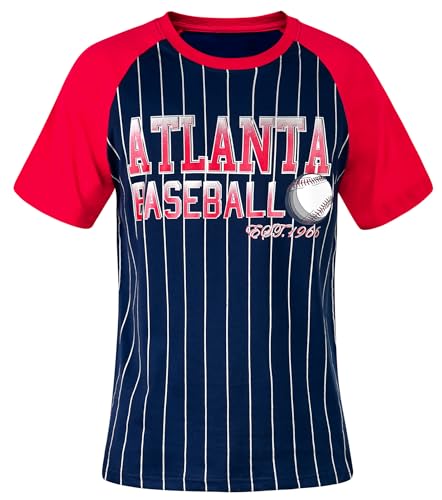 Camisetas raglán de béisbol deportivas con patrón clásico americano bicolor rojo y marino