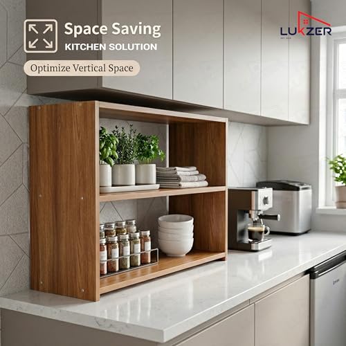 Image of Lukzer 3 Tier Wooden Kitchen Organizer Rack | Multipurpose Storage Shelf for Toaster, Spice & Utensils | Space Saving Bedside Bookshelf, Shoe Stand for Home & Office (SR-004 /Oak Brown)
