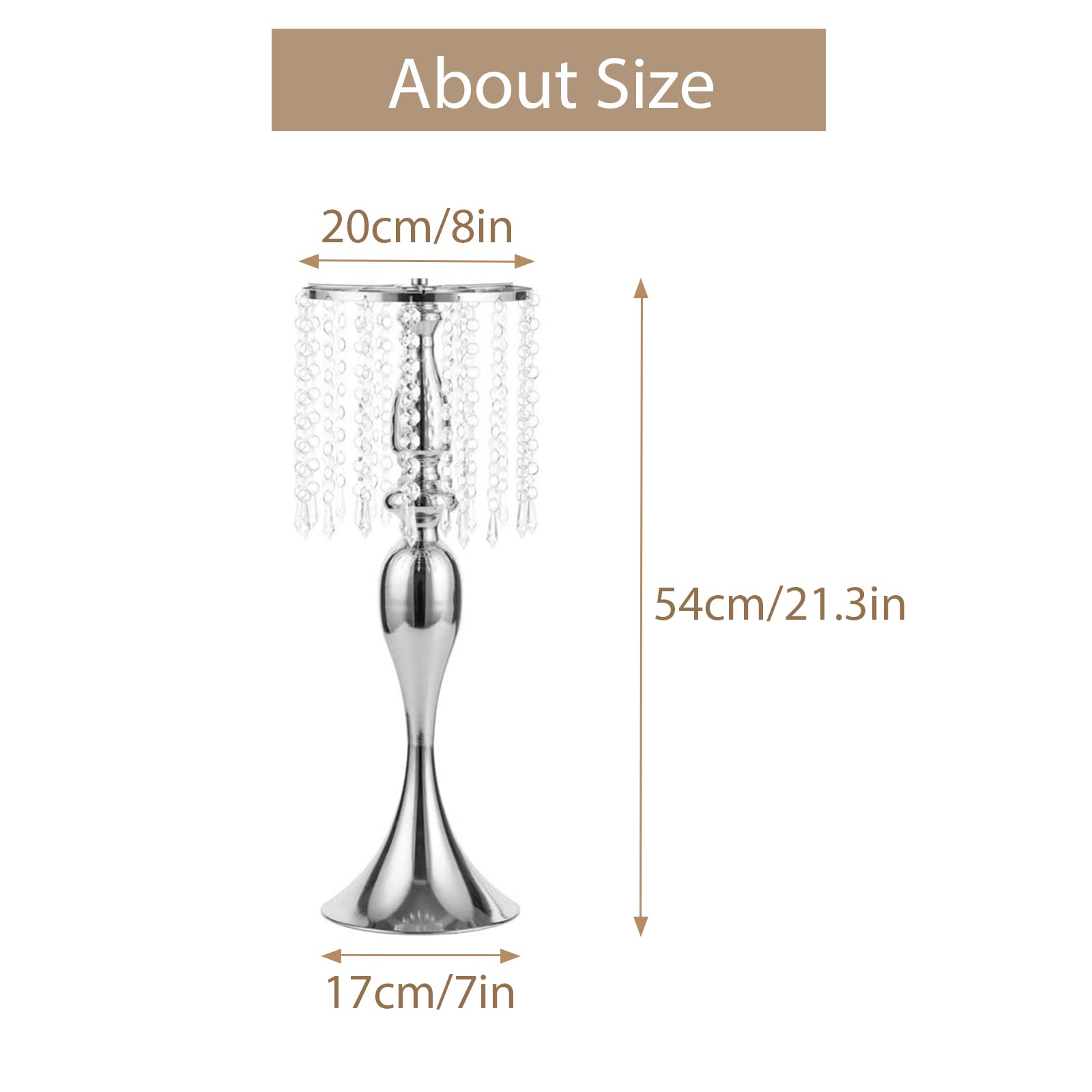 Sziqiqi - Centrotavola floreale in argento con fiore alto con perline di cristallo, per eventi, feste, matrimoni, ricevimenti, centrotavola e composizioni floreali, confezione da 2 pezzi, 54 cm