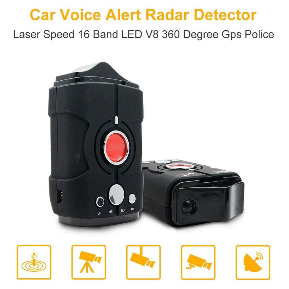 Rilevatore radar per auto con scansione a 360°, rilevatore anti-polizia GPS integrato, avvisi vocali in tempo reale, rilevamento della velocità, portata estesa per una guida sicura