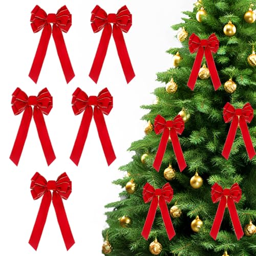 Winmany Weihnachtsschleifen aus rotem Samt mit goldfarbenem Rand,...
