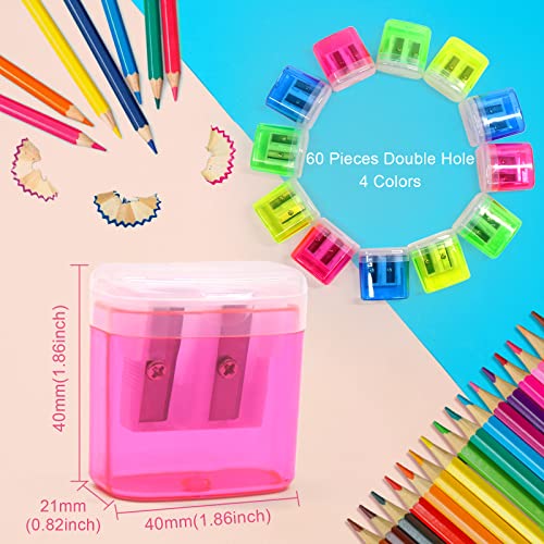 Dual Hole Manual Pencil Sharpeners - Fortomorrow 60 Pcs Colored Small Pencil Sharpener Bulk With Lid Handheld Plastic For School Home Office #TOP1