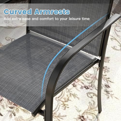 Image of DIFY Patio Chairs Set of 2, Stackable Textilene Outdoor Dining Chairs with Metal Frame, All Weather Outdoor Chairs Set for Backyard Garden Deck Poolside, Dark Grey