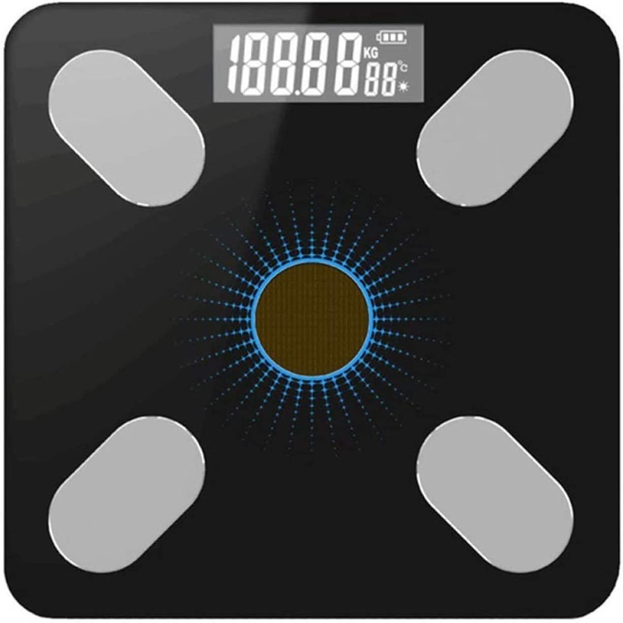 Scala del grasso corporeo, bagno digitale wireless intelligente BMI Scala del peso, Monitoraggio della salute della composizione corporea con piattaforma di vetro temperato grande retroillumina