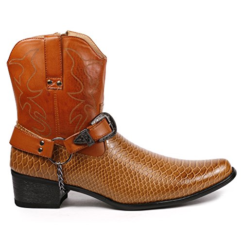 Metrocharm Diego-01 Men's Belt Buckle Chain Strap Western Cowboy Boots (10.5, Brown) #TOP2